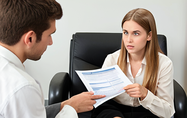 ** A career counselor engaged in a counseling session with a young graduate. The counselor is actively listening and pointing towards a career assessment report. The background shows a modern office setting with career-related resources. Focus on empathy and guidance.

**